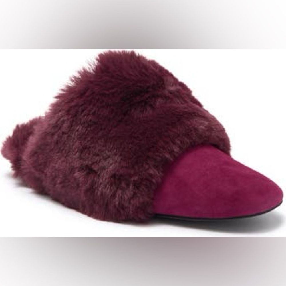 Stuart Weitzman Edie Chill Faux Fur Trimmed Mule Womens Size 4.5 Burgundy